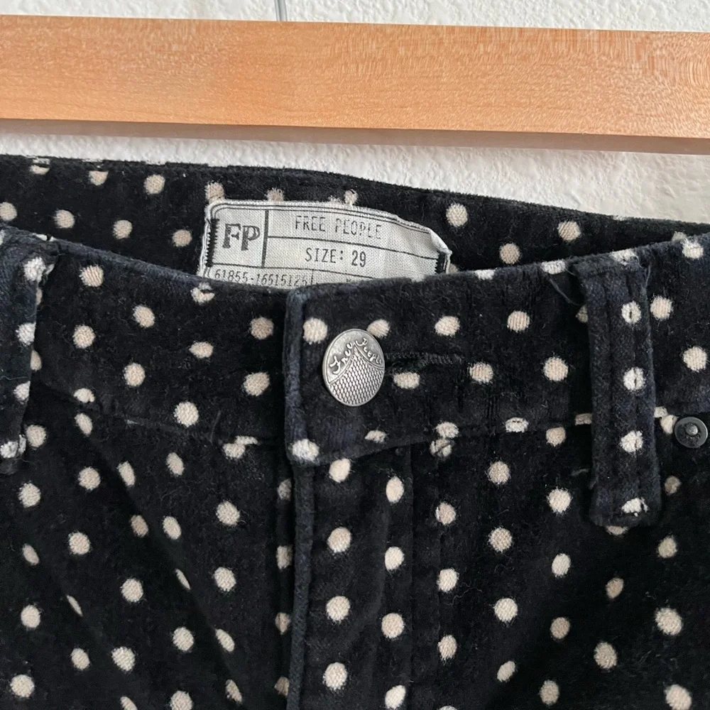 Free People Polka Dot Velvet Black Crop Skinny Jean Ankle Pants Size 29